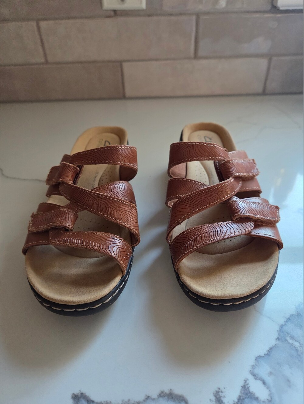 Clarks Brown Triple-Strap Comfort Sandals